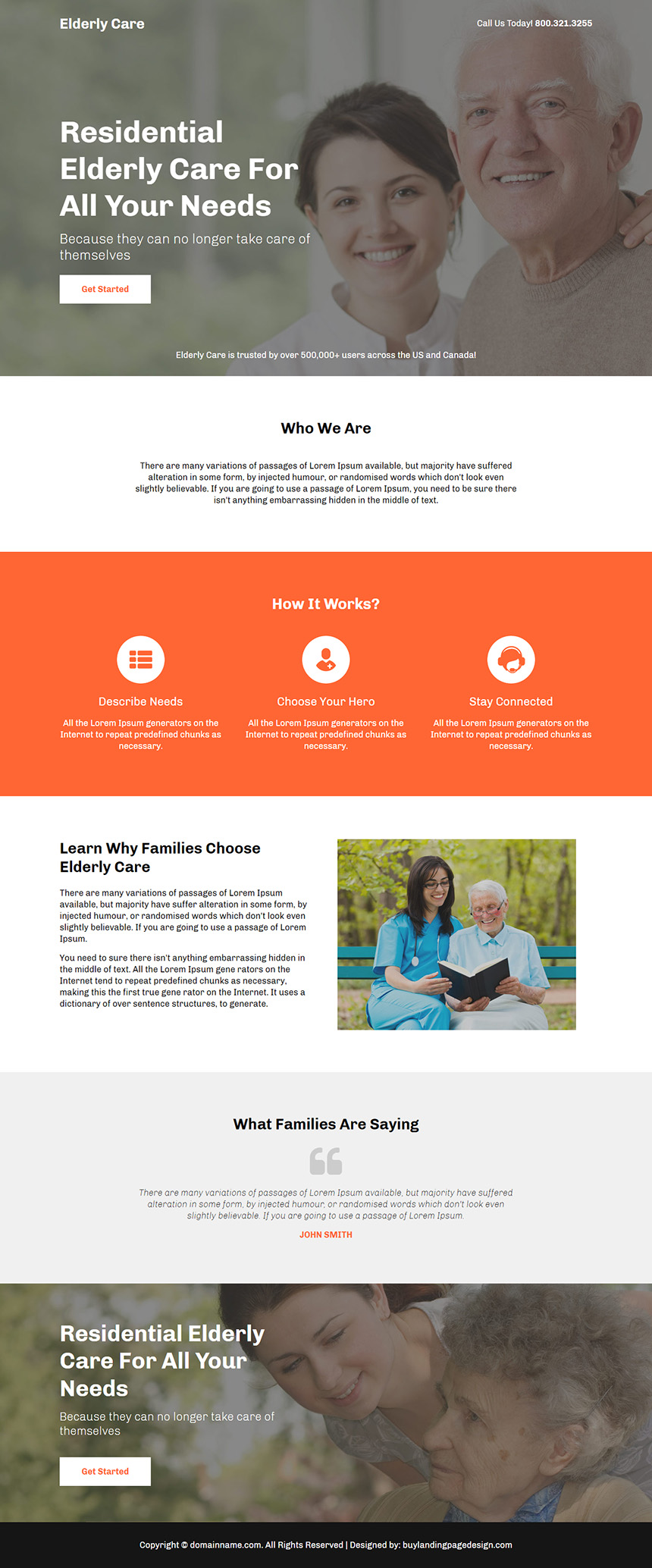 residential elderly care lead capture responsive landing page