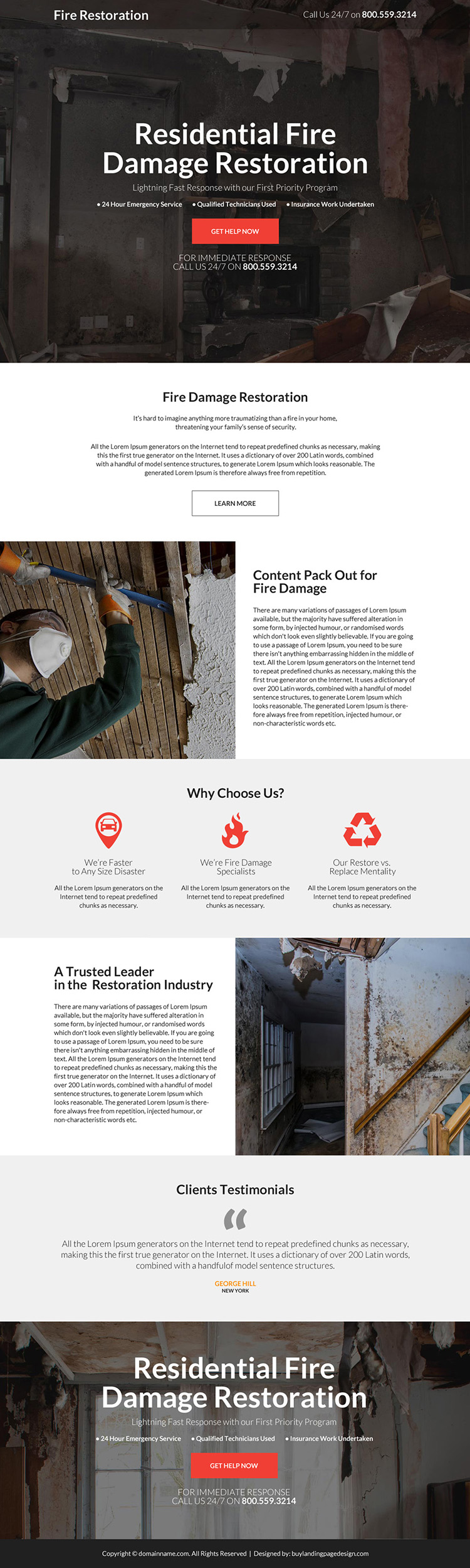 residential fire damage restoration responsive landing page