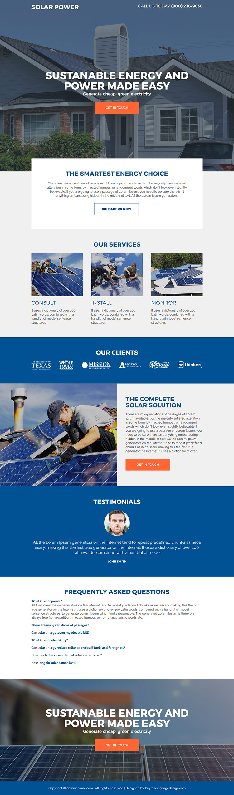 residential solar energy companies responsive landing page design