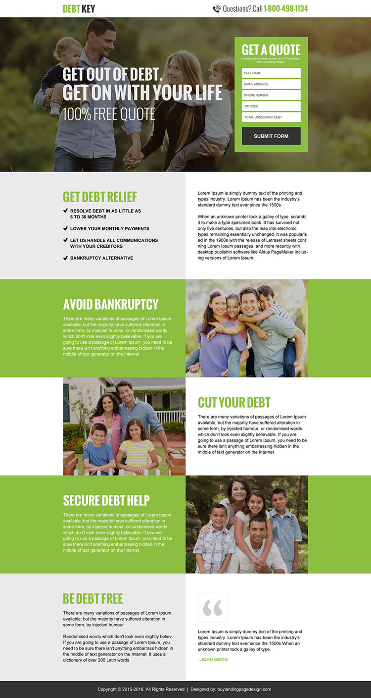 responsive debt key free quote lead capturing landing page