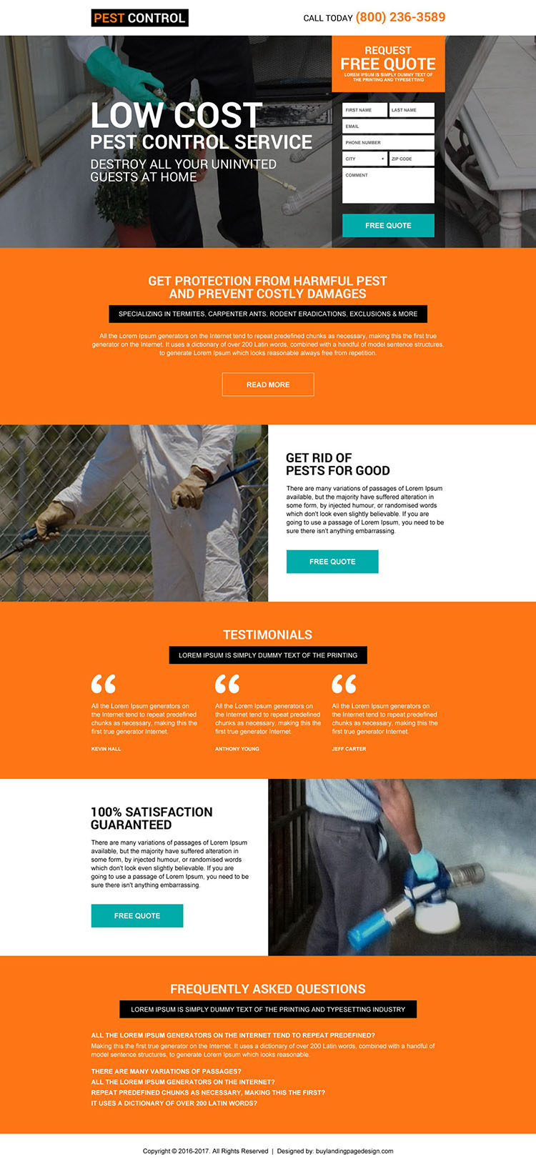 responsive residential pest control service lead capture landing page