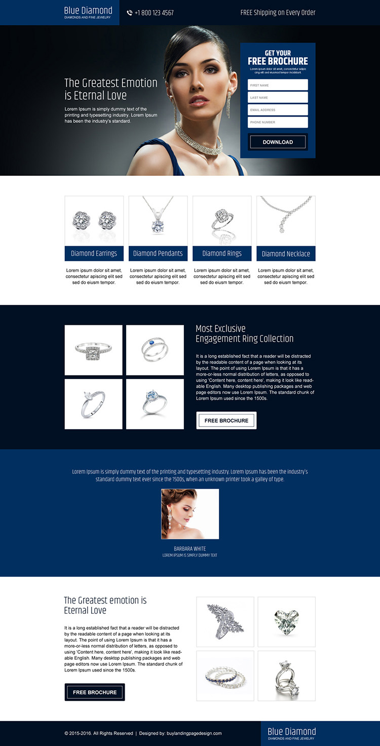 converting responsive jewelry landing page design