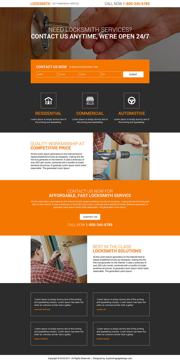 best converting responsive landing page design for locksmith services