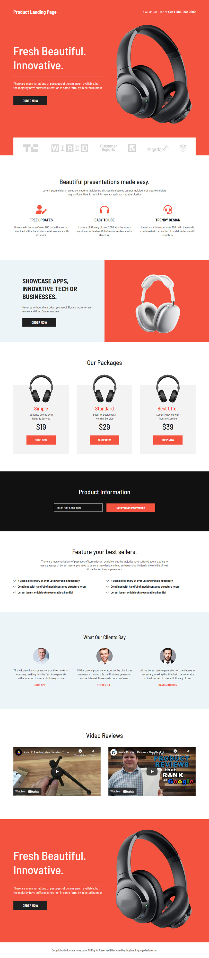 product selling responsive ecommerce landing page design