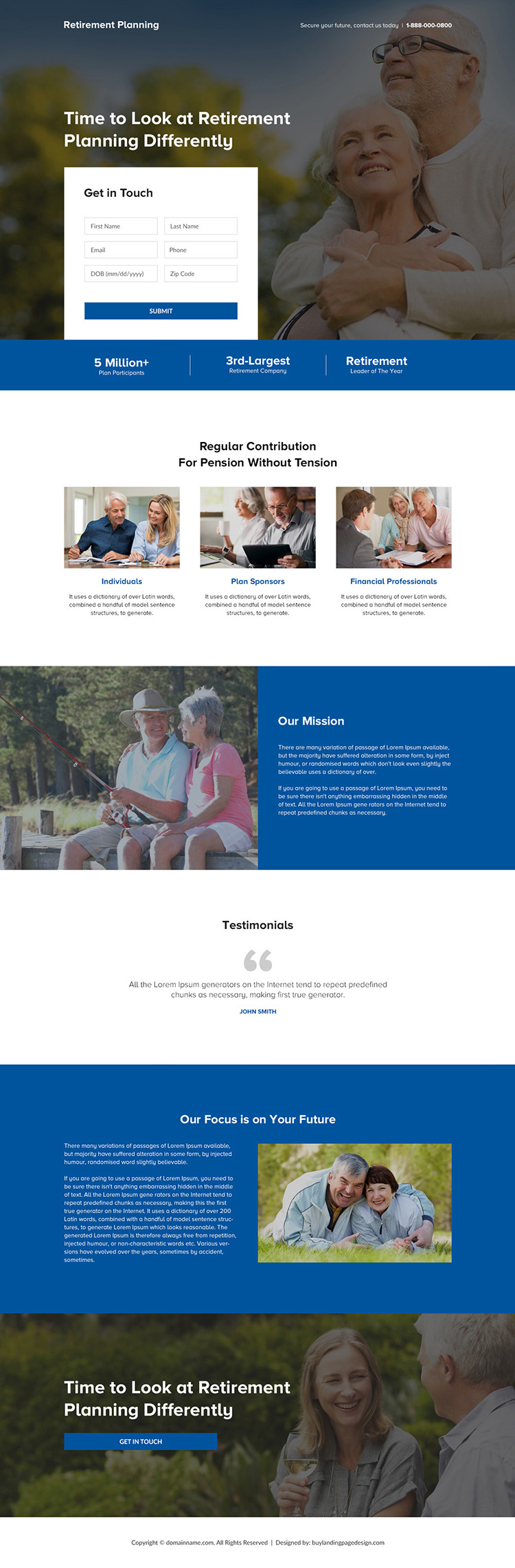 professional retirement planning lead generating landing page