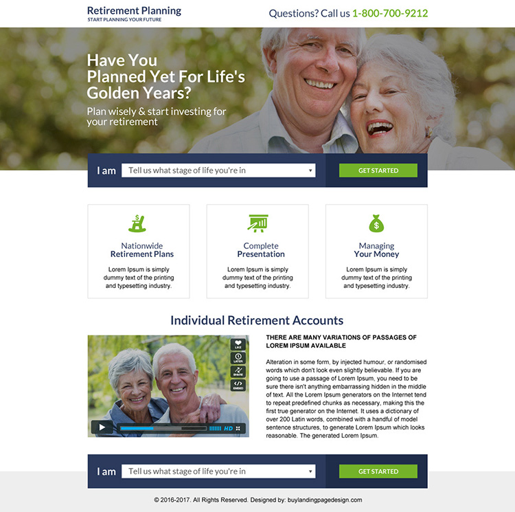 responsive retirement planning mini landing page design