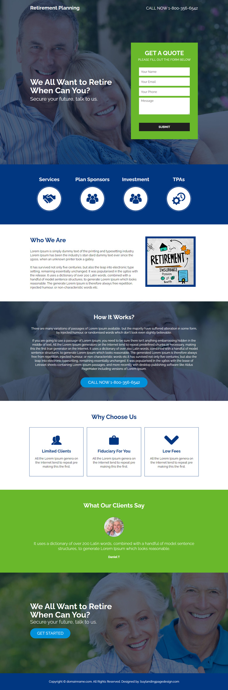 retirement planning lead capture responsive landing page