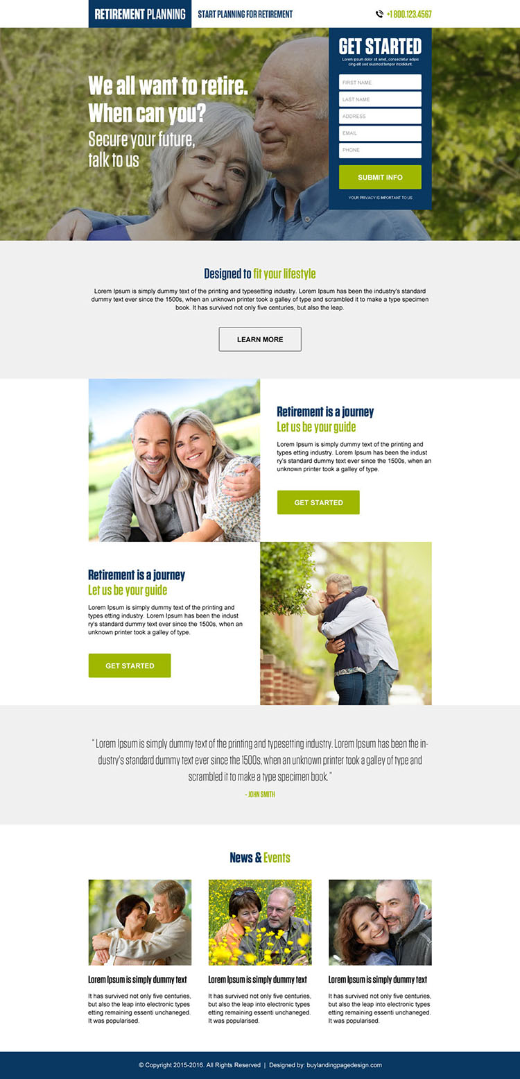 retirement planning clean and converting landing page design