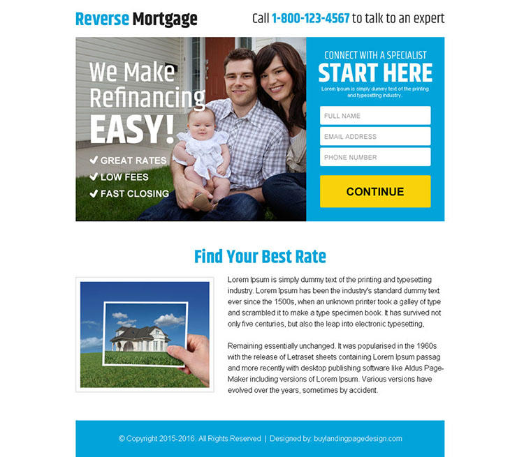 reverse mortgage refinancing ppv landing page design