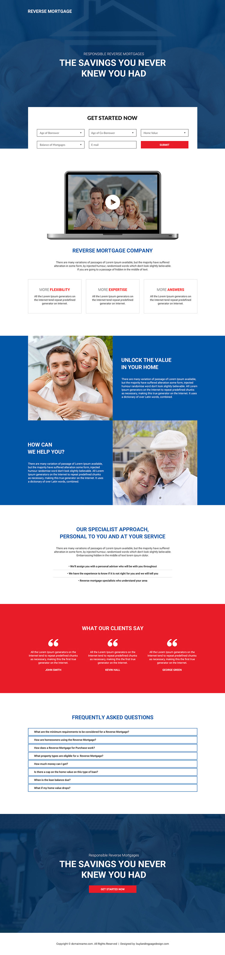 reverse mortgage company responsive landing page design