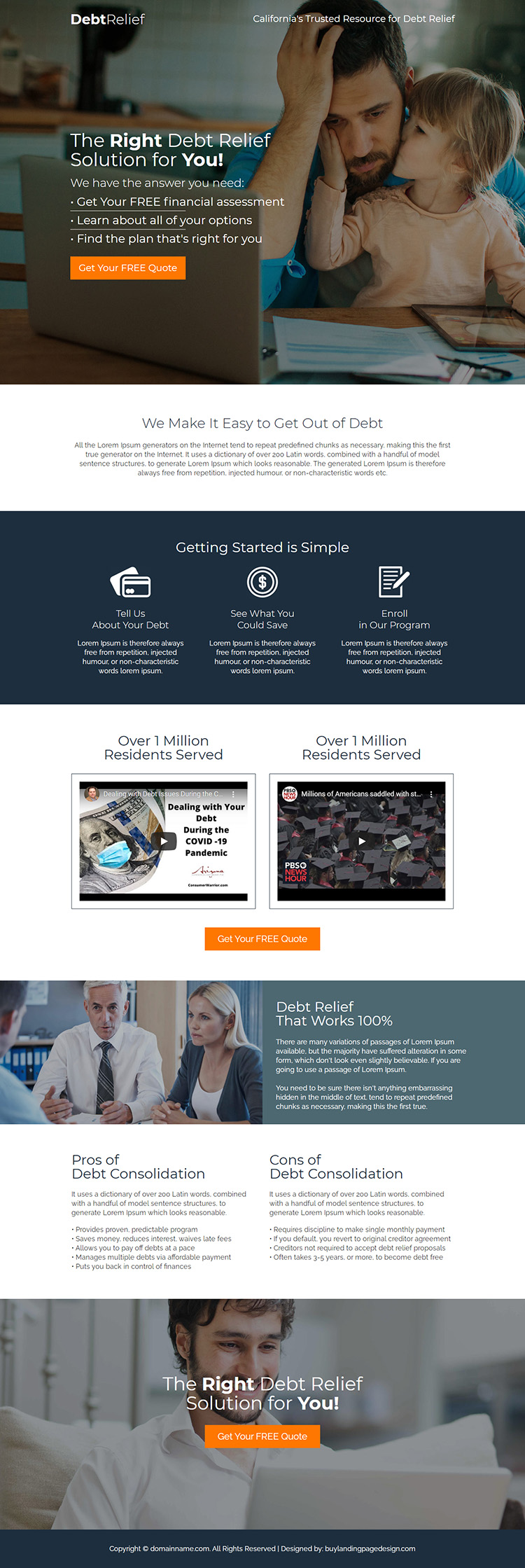 debt relief solution responsive landing page design