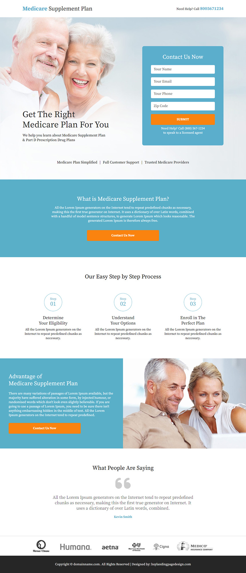 medicare supplement plan responsive landing page