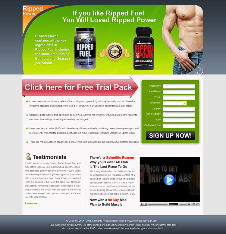 clean and user friendly ripped power body building lead capturing landing page design