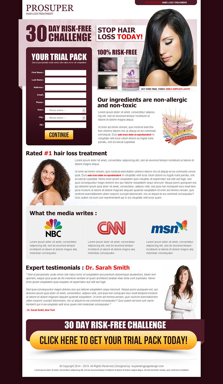 hair loss treatment risk free challenge lead capture landing page