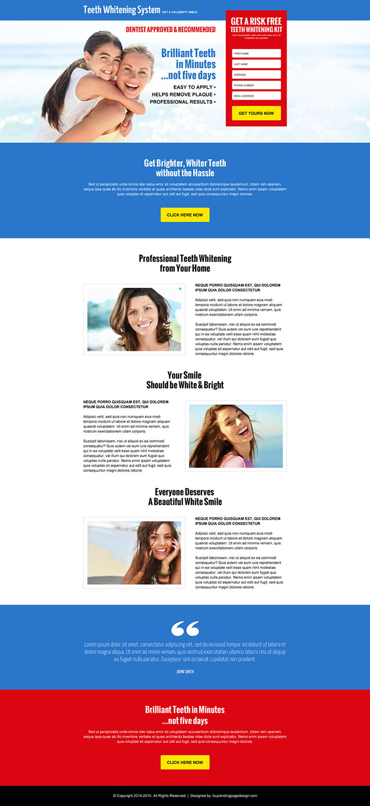 teeth whitening kit risk free trial lead capture landing page design
