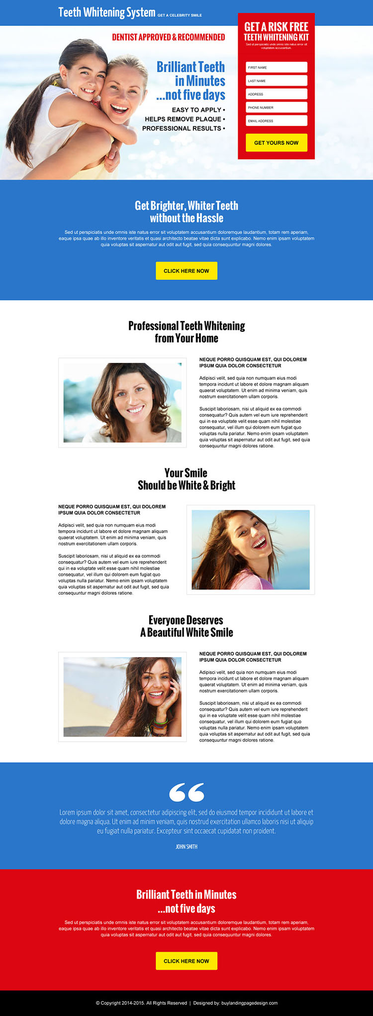 risk free teeth whitening kit leads responsive landing page design