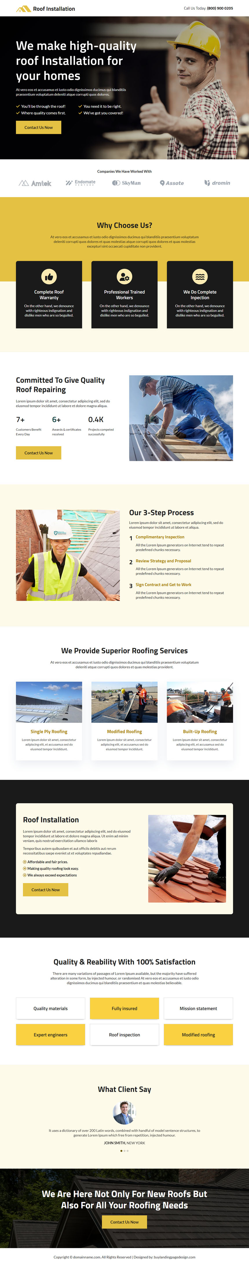 roof installation services lead capture landing page