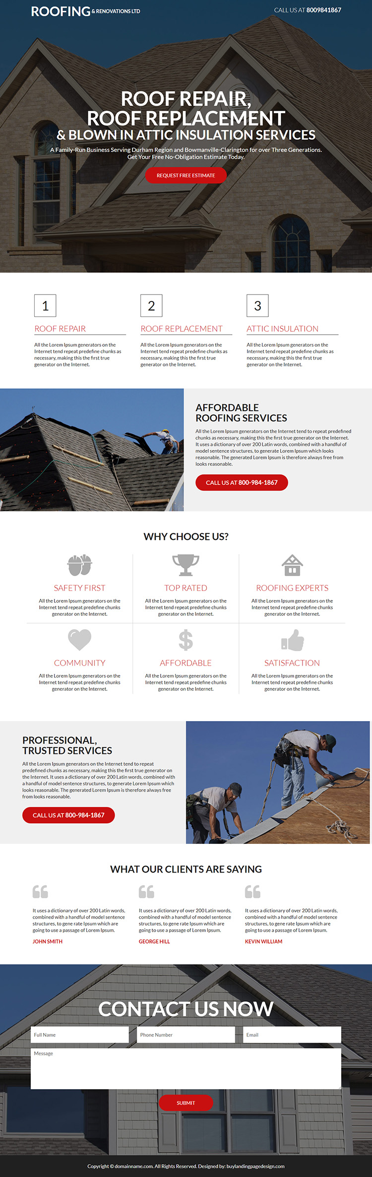 affordable roofing and restoration service lead capture landing page