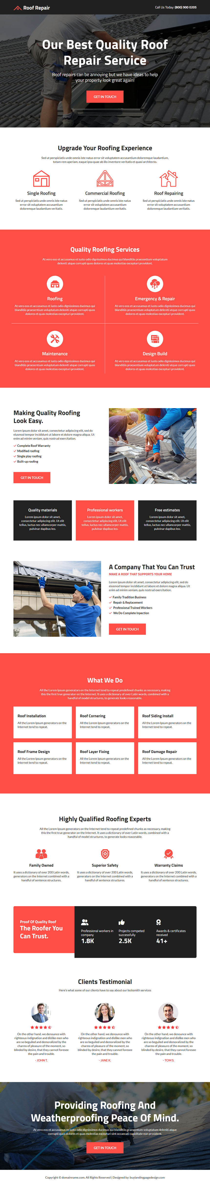roofing experts lead capture landing page design