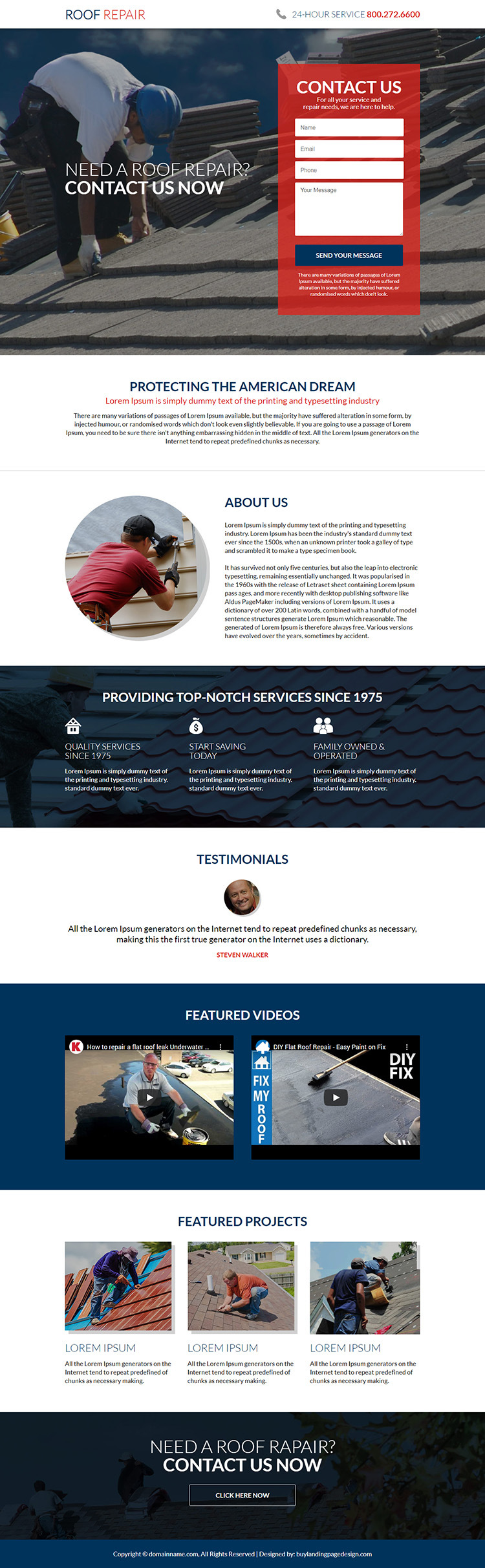 american roofing and restoration service responsive landing page