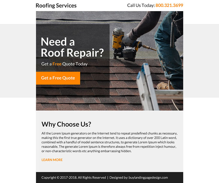 roofing repair service professional ppv landing page design