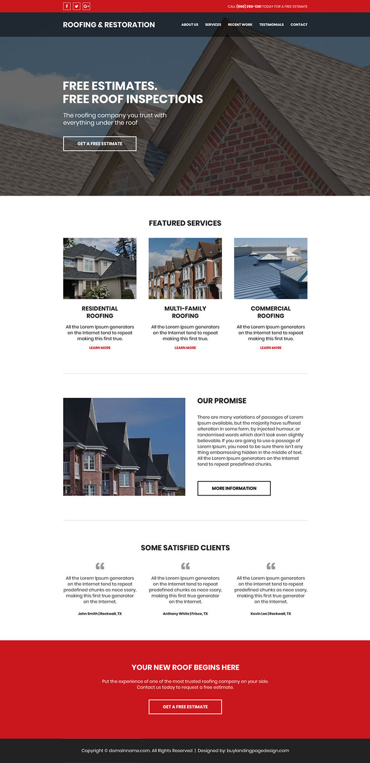 roofing and restoration free estimates website design