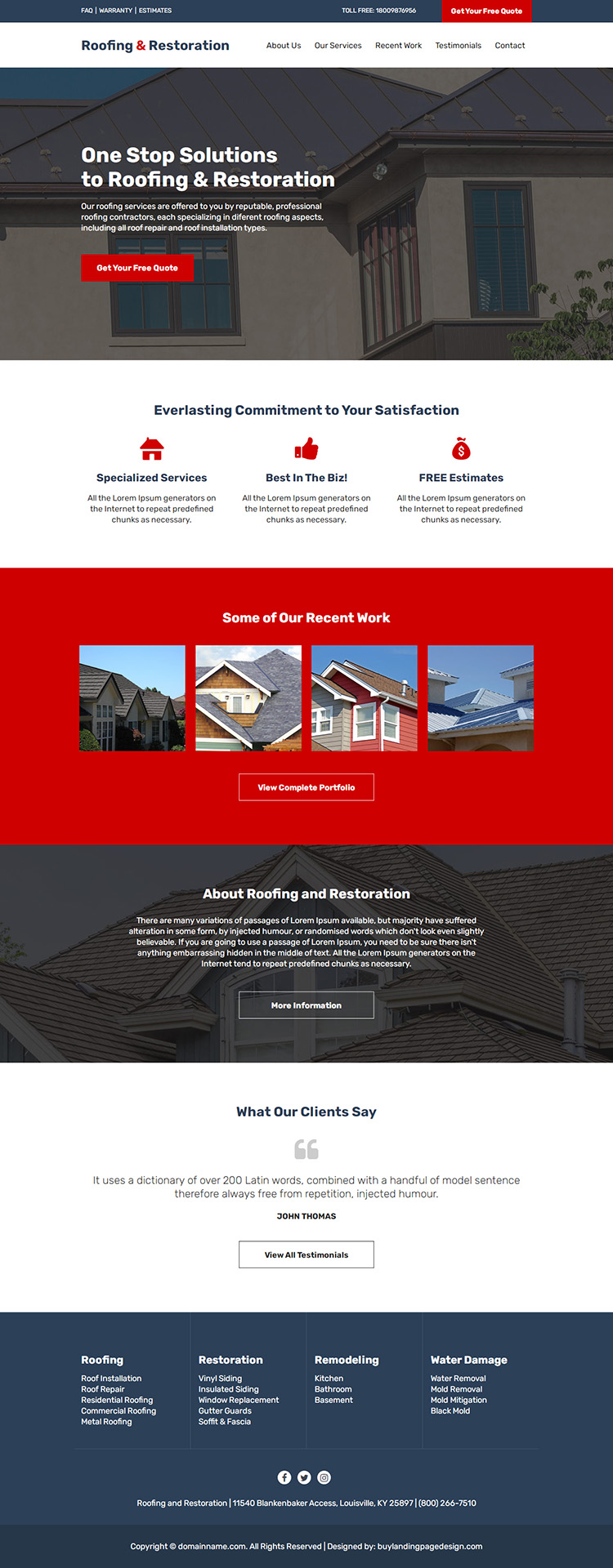 roofing and restoration service responsive website design