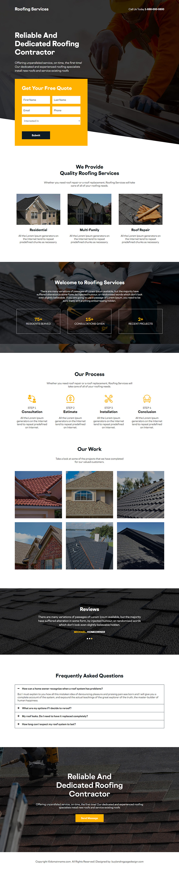 roofing contractor lead capture responsive landing page design