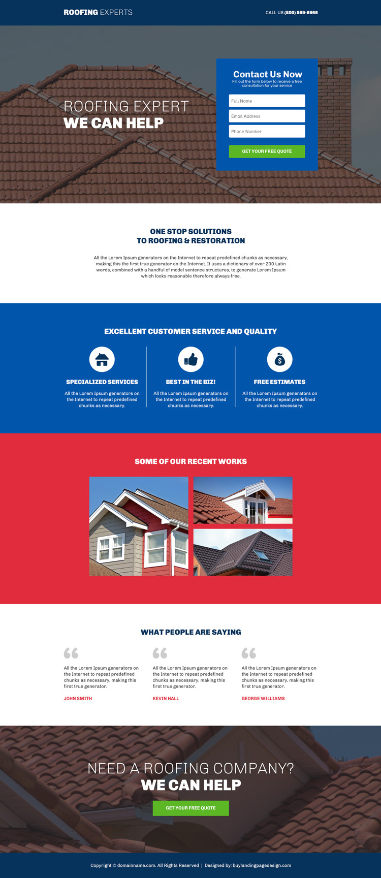 roofing experts responsive lead capture landing page design