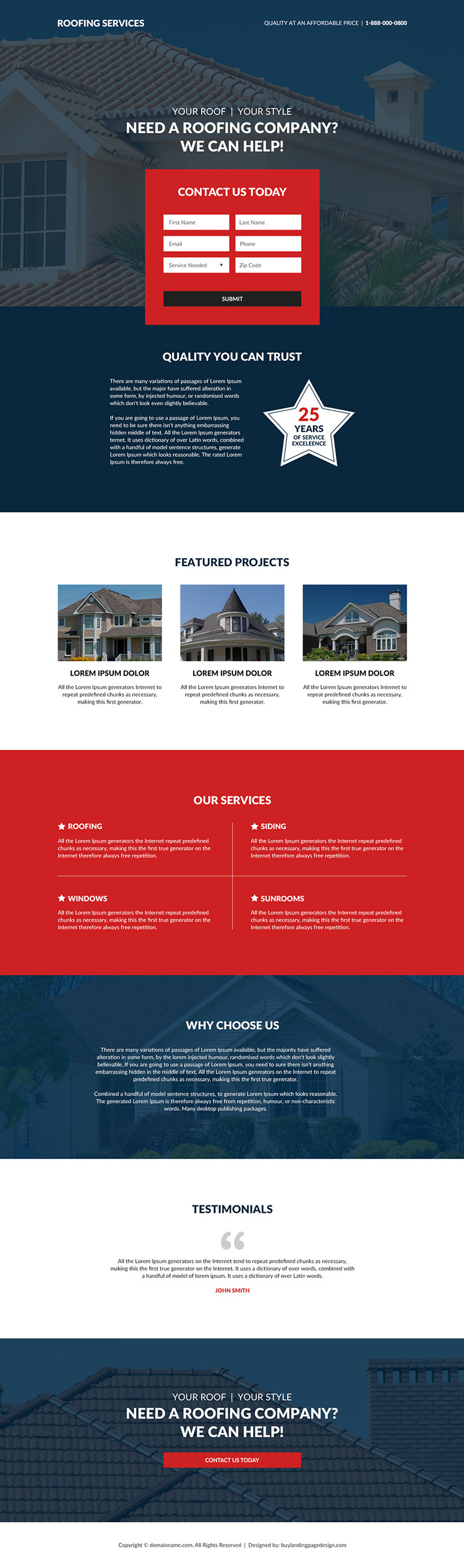 roofing company lead generating responsive landing page