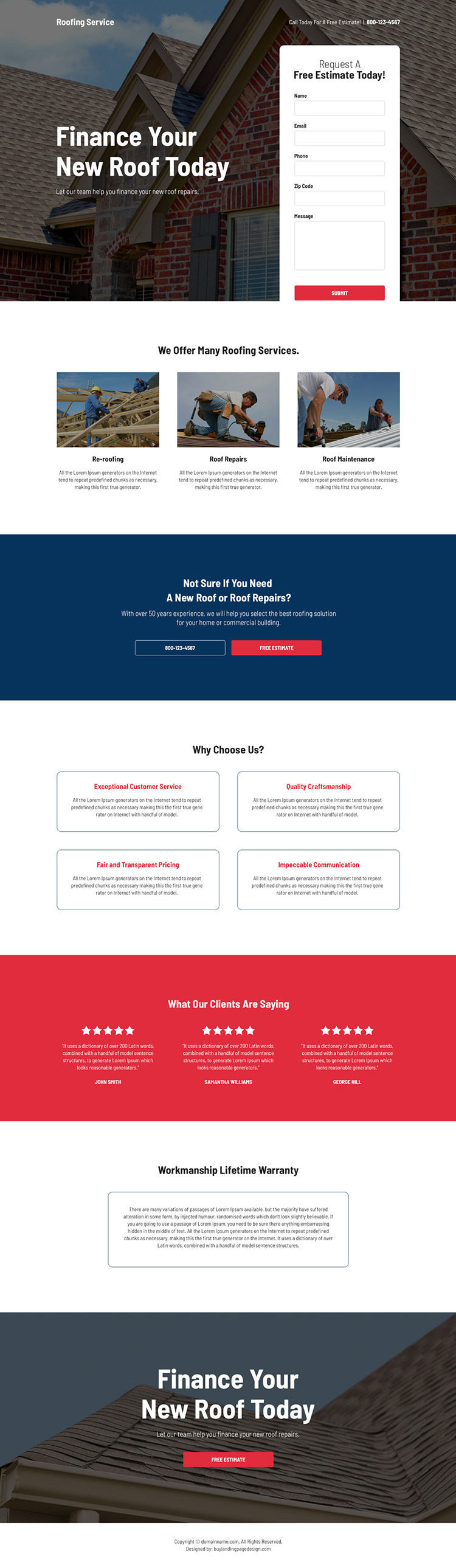 roof repair service free estimate responsive landing page