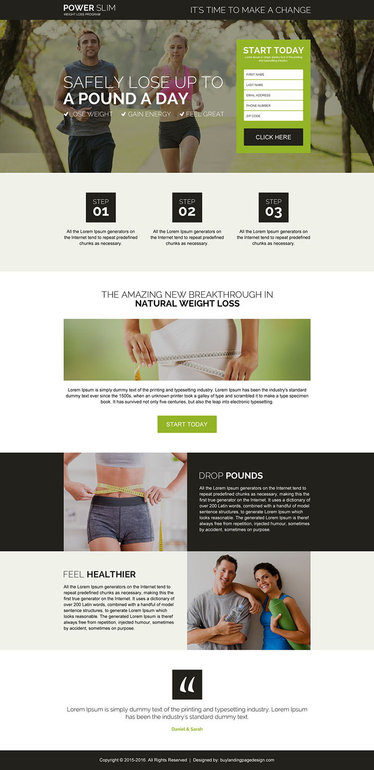 safe and natural weight loss program perfect landing page design