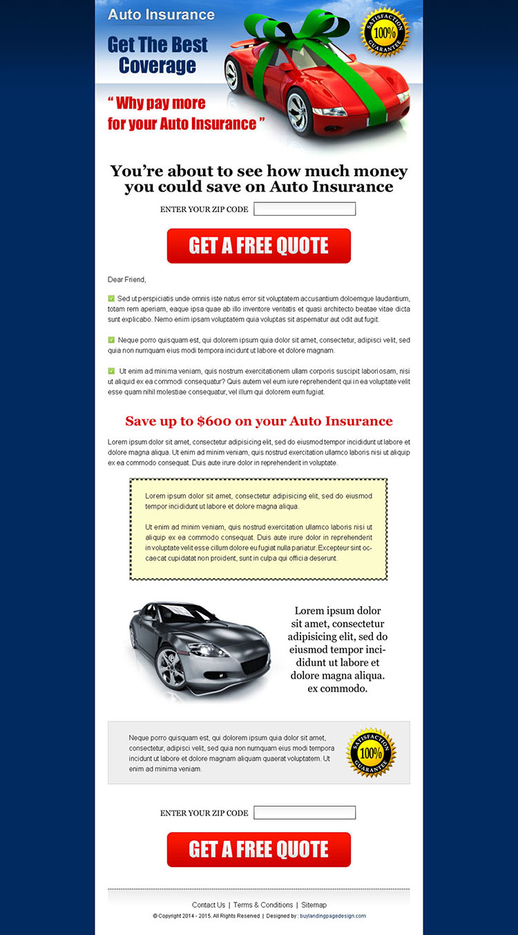 auto insurance sales page landing page design templates