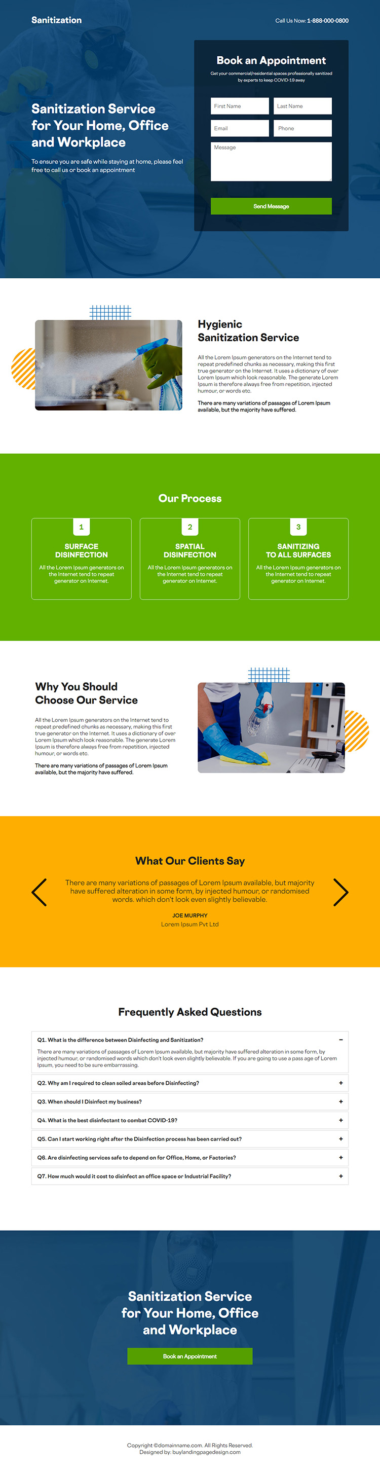 sanitization service responsive landing page design