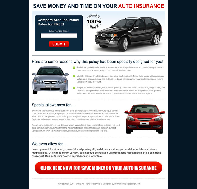 save money and time on your auto insurance zip capture landing page