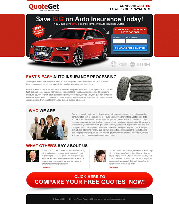 save big money on auto insurance today zip capture landing page design