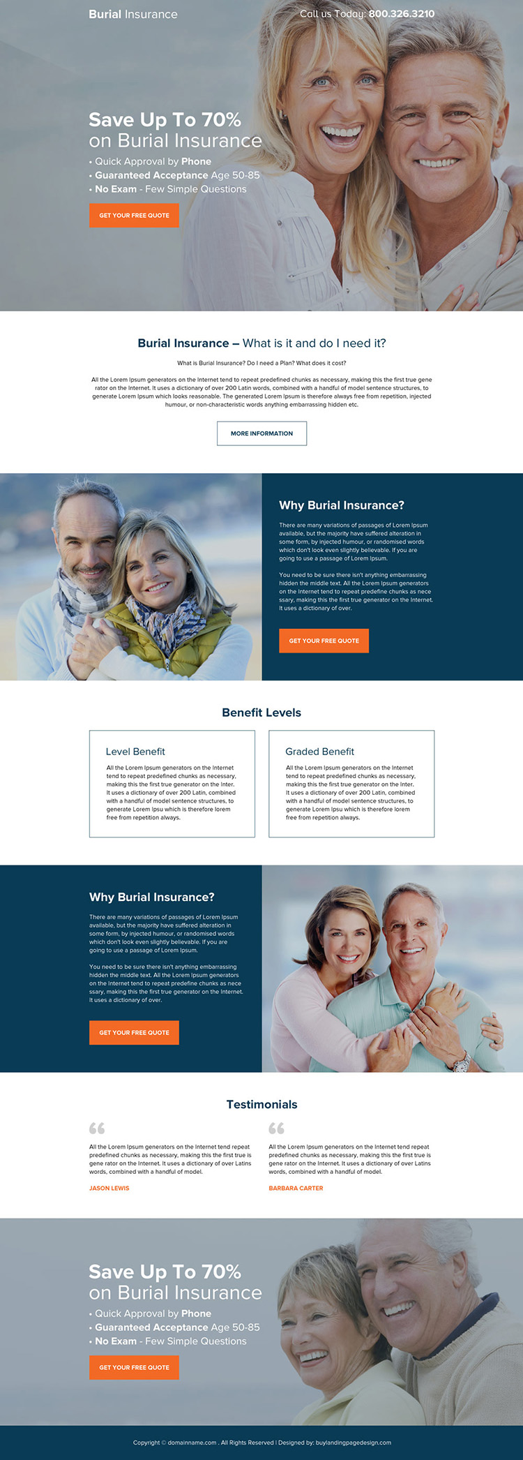 burial insurance responsive long landing page design