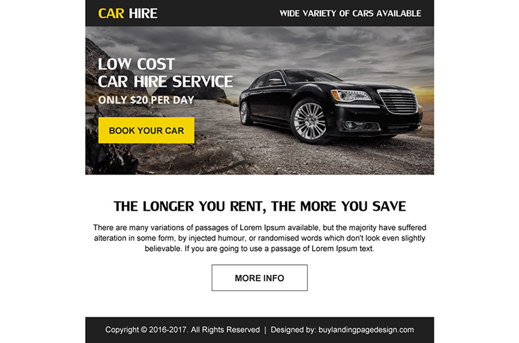 save money on car hire ppv landing page design