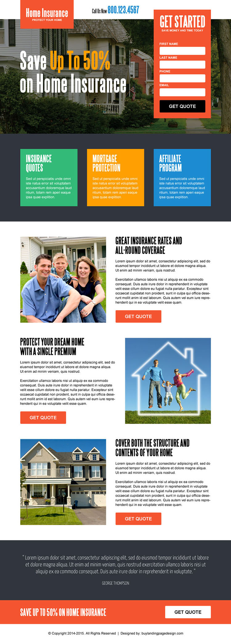 save money on home insurance lead generating responsive squeeze page design