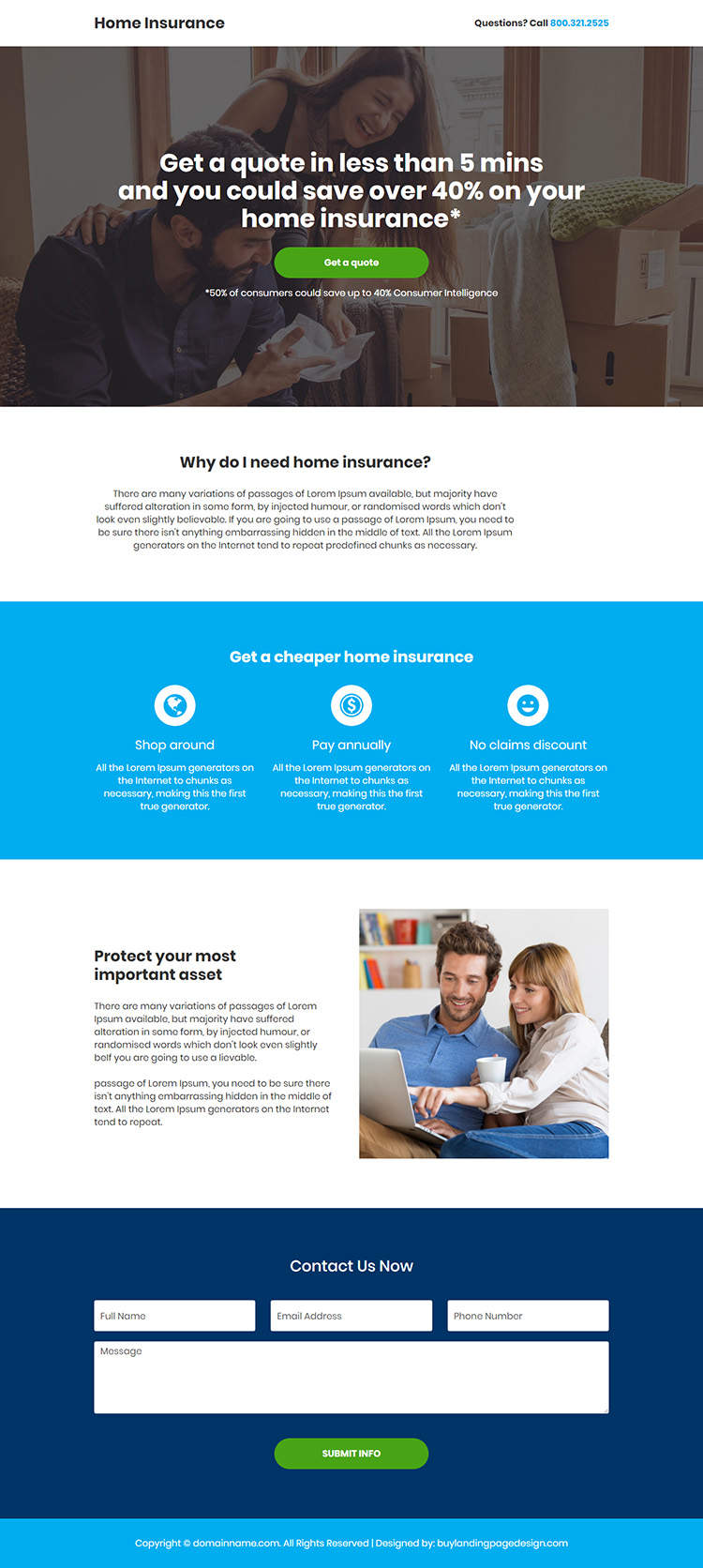 minimal home insurance responsive landing page design