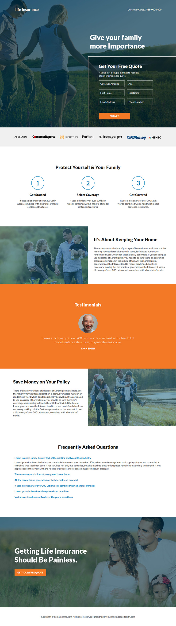 life insurance company responsive landing page design