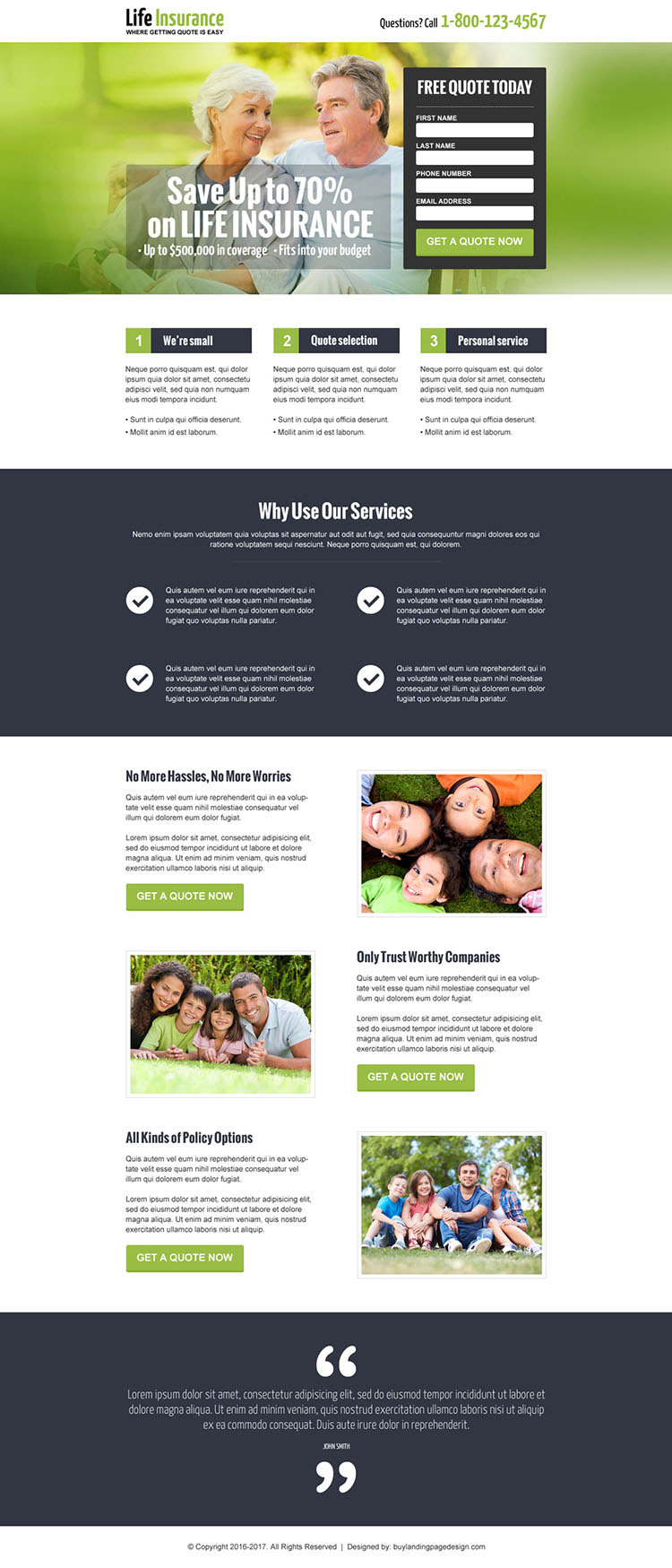 save money on life insurance responsive landing page design