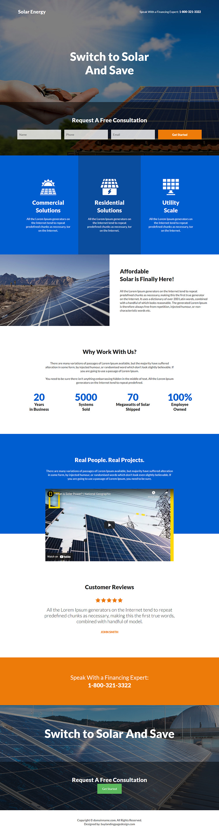 residential and commercial solar solutions landing page