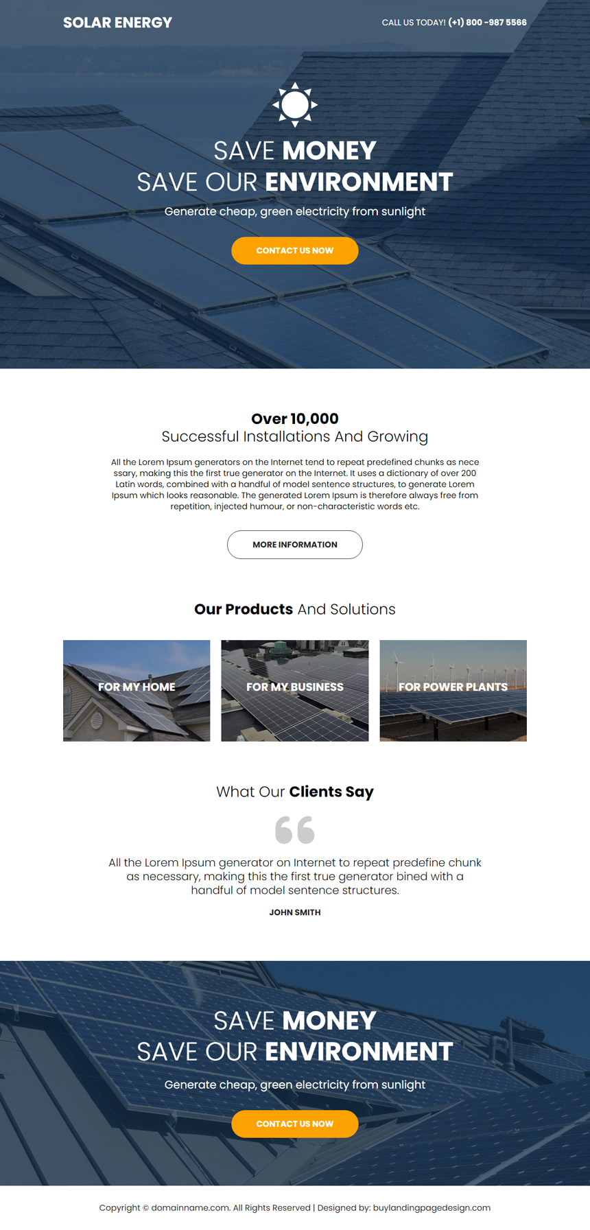 solar energy installation service responsive landing page