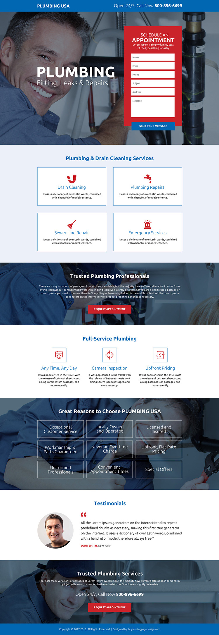 trusted plumbing service modern landing page design