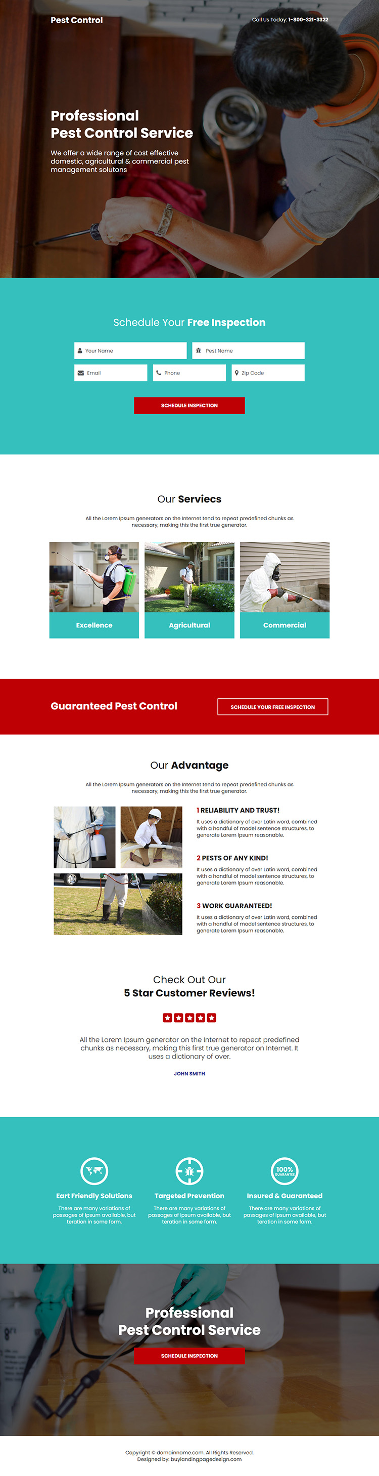 professional pest control service free inspection responsive landing page