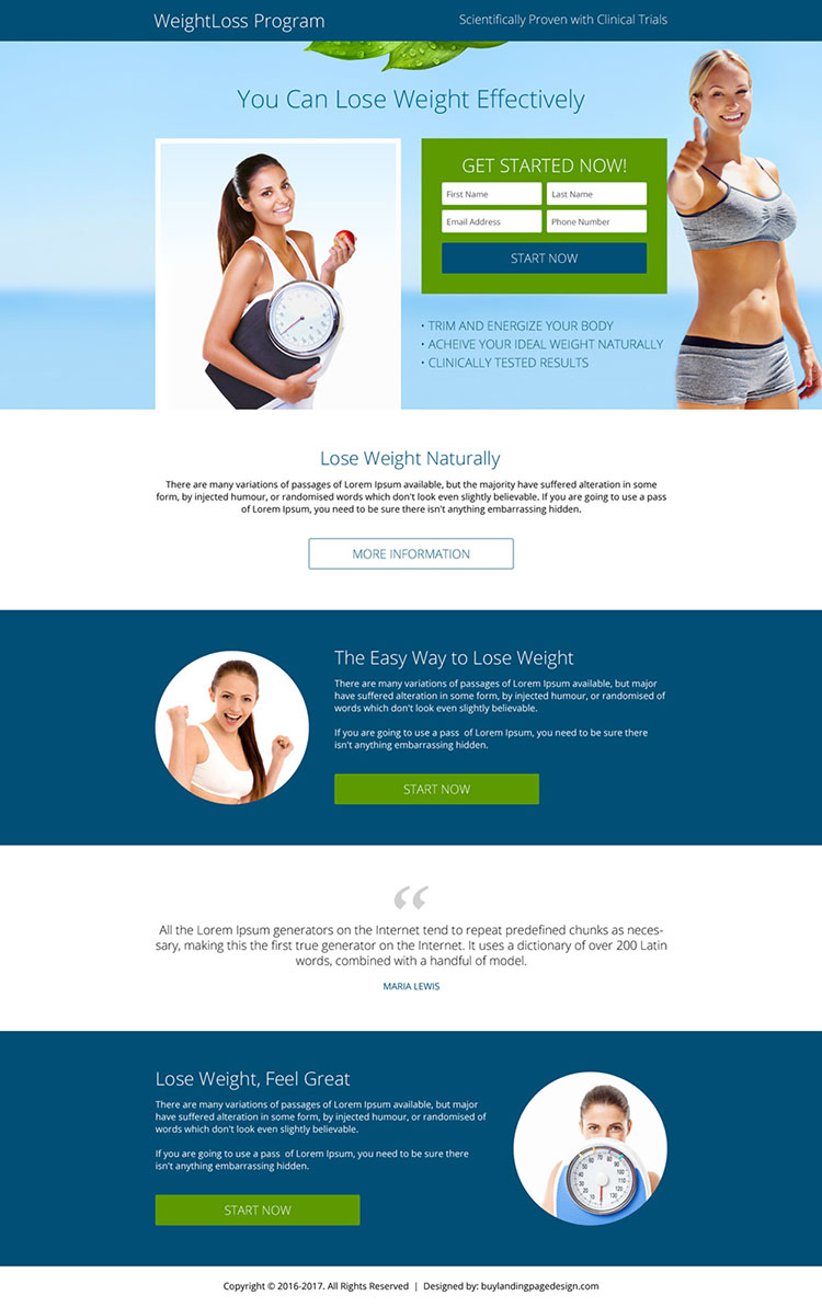 premium weight loss lead generating landing page