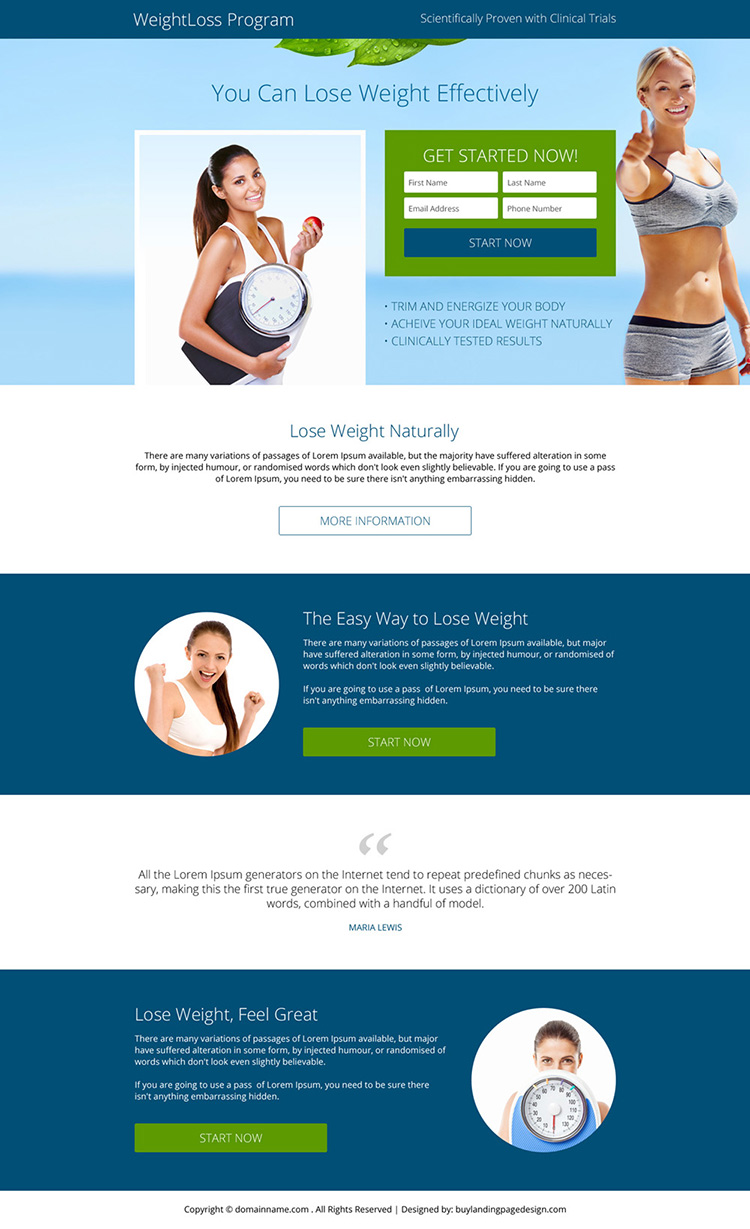 weight loss program small lead form responsive landing page