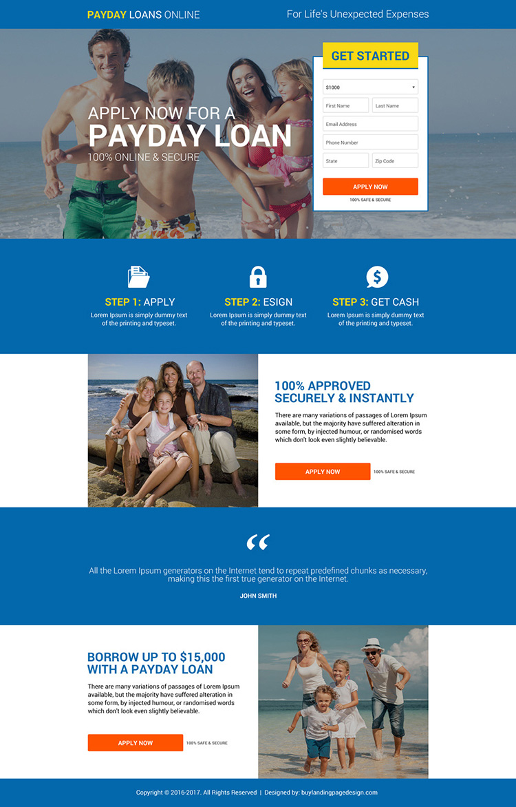 responsive instant payday loan online landing page