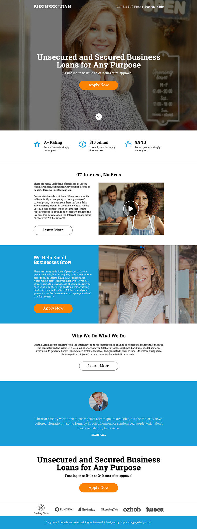 responsive secured and unsecured business loan landing page design
